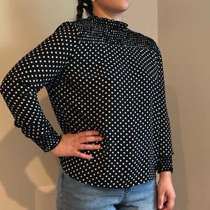 Polka-dotted Long-sleeve Blouse